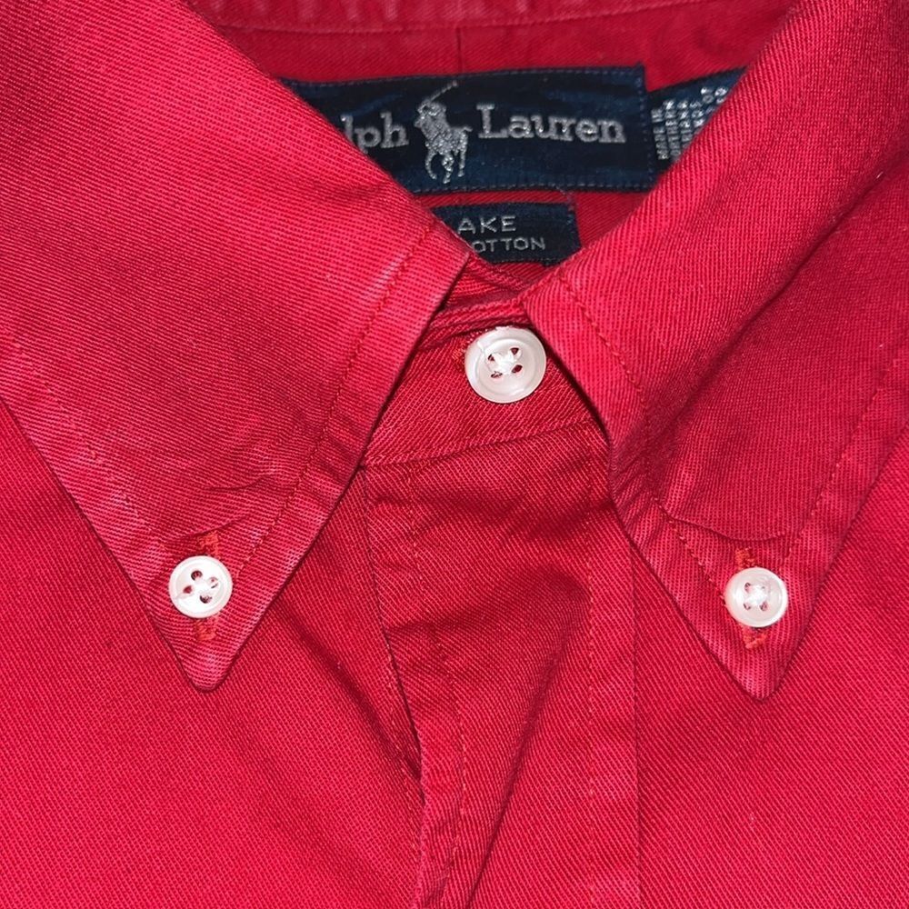 Red Polo Ralph Lauren Blue Pony LS Blake shirt L w/ stains small spots used - Picture 2 of 6